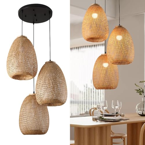 AIAO Hängelampe Esstisch Bambus Retro Pendelleuchte E27 Kombination 3 Flammen Kronleuchter Vintage Pendellampe for Wohnzimmer Schlafzimmer Esszimmerlamp Cafe Bar Handgewebte Bauernhaus Hängeleuchten AIAO Hängelampe Esstisch Bambus Retro Pendelleuchte E27 Kombination 3 Flammen Kronleuchter Vintage Pendellampe for Wohnzimmer Schlafzimmer Esszimmerlamp Cafe Bar Handgewebte Bauernhaus Hängeleuchten von AIAO