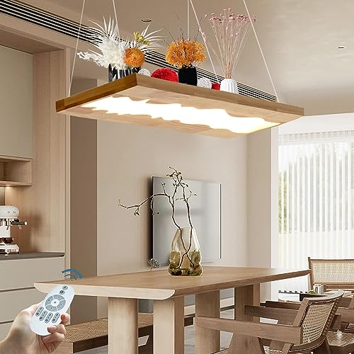 AIAO Hängelampe LED Esstisch Pendelleuchte Holz Und Harz Ländlich Dimmbar Mit Fernbedienung Hängeleuchte Einfachheit Pendellampe Esszimmer Kronleuchter Wohnzimmer Arbeitszimmer KücheLampe 36W-100cm von AIAO