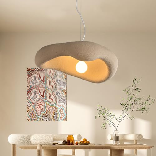 AIAO Hängelampe Wabi Sabi Stil Polystyrol Pendelleuchte Retro Japanischer Esszimmer Lampen For Küchenlampe Schlafzimmer E27 Nordic Hängelampe Esstisch Nachttisch Hängeleuchte(Bracken Brown,60CM) von AIAO