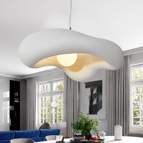 AIAO Hängelampe Wabi Sabi Stil Polystyrol Pendelleuchte Retro Japanischer Esszimmer Lampen For Küchenlampe Schlafzimmer E27 Nordic Hängelampe Esstisch Nachttisch Hängeleuchte(Weiß,40CM) von AIAO