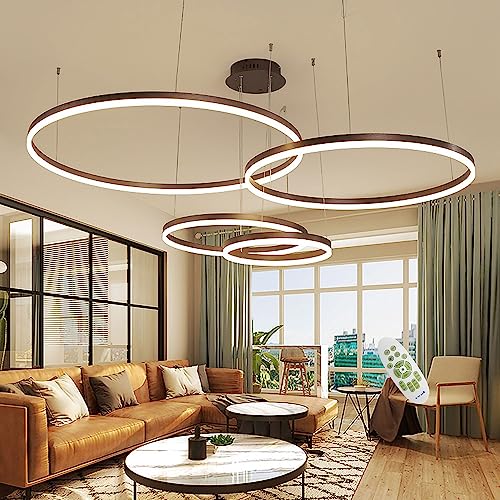 AIAO LED Pendelleuchte Moderne Esstisch Hängelampe Ring Hängeleuchte Dimmbares Beleuchtung Schlafzimmer Lampe Höhenverstellbar Für Wohnzimmer Küche Kronleuchte Brown 40+60+80+100cm von AIAO
