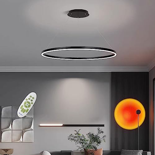 AIAO LED Pendelleuchte Moderne Esstisch Hängelampe Ring Hängeleuchte Mit Fernbedienung Dimmbares Beleuchtung Schlafzimmer Lampe Höhenverstellbar Für Wohnzimmer Küche Kronleuchte (Color : Black 60cm) von AIAO