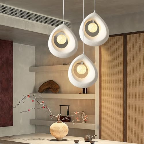 AIAO Moderne Restaurant Hängelampe G9 Teardrop Lampen Polystyrol Wohnzimmerlampe Hängelampe Esstisch Japanischer Wabi-Sabi Stil Hängeleuchte Bar For Wohnzimmer Café Deko Nachttisch Hängend(3PCSA) von AIAO
