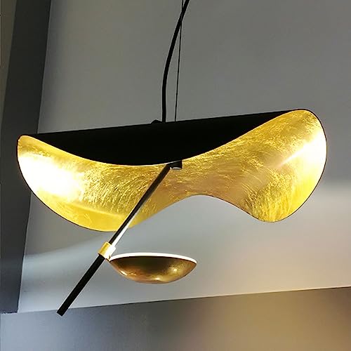 AIAO Pendelleuchte Blattgold Hängelampe LED Metall Hut Pendellampe Moderne Esstischlampe Höhenverstellbar Kronleuchter Esszimmer Küche Studie Schlafzimmer Wohnzimmer Decken Hängeleuchte,60cm,Schwarz von AIAO