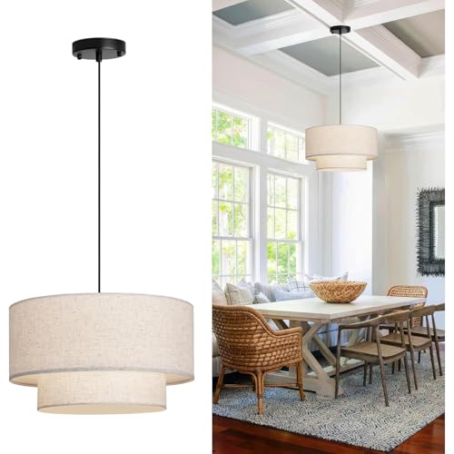 AIAO Pendelleuchte Wabi Sabi Stil Pendelleuchte E27Hängelampe Wohnzimmerlampe Dual Layer Stoff Esszimmer Lampen For Küchenlampe Schlafzimmer Nordic Hängelampe Esstisch Hängeleuchte(Taupe,40CM) von AIAO