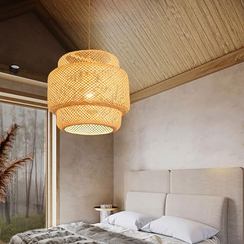 Handgewebte Bambus Hängeleuchte E27 Pendelleuchte Natürliche Retro Bambusweberei Kronleuchter Für Wohnzimmer Pendellampe Schlafzimmer Hängelampe Küche Flur Esszimmer Bauernhaus Lamp ( Größe : 50cm ) von AIAO