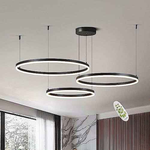 LED Pendelleuchte Moderne Esstisch Hängelampe Ring Hängeleuchte Mit Fernbedienung Dimmbares Beleuchtung Schlafzimmer Lampe Höhenverstellbar Für Wohnzimmer Küche Kronleuchte ( Color : Black 60+80+100cm von AIAO