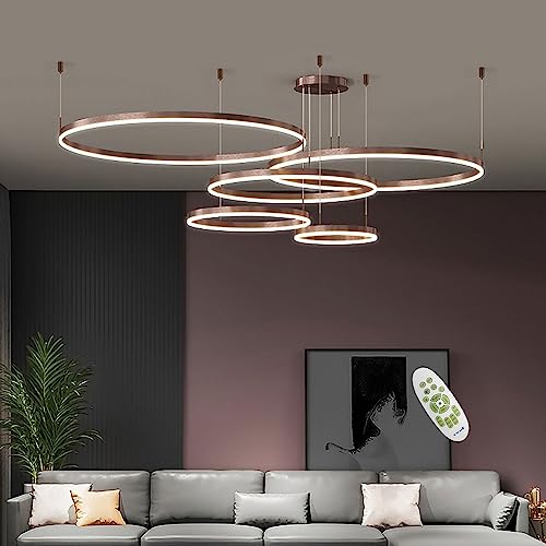 AIAO LED Pendelleuchte Moderne Esstisch Hängelampe Ring Hängeleuchte Dimmbares Beleuchtung Schlafzimmer Lampe Höhenverstellbar Für Wohnzimmer Küche Kronleuchte Brown 20+40+60+80cm von AIAO