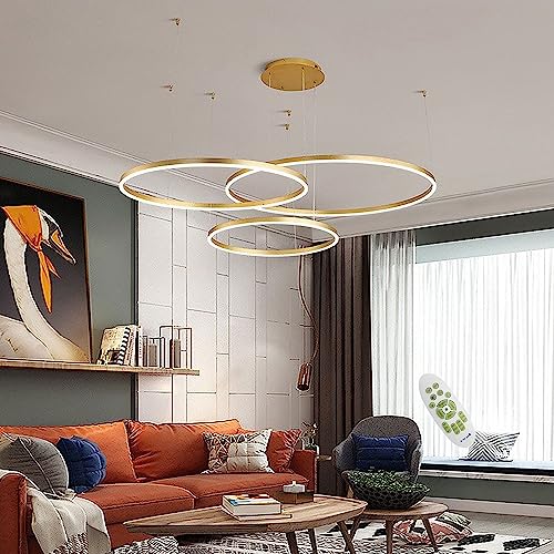 LED Pendelleuchte Moderne Esstisch Hängelampe Ring Hängeleuchte Mit Fernbedienung Dimmbares Beleuchtung Schlafzimmer Lampe Höhenverstellbar Für Wohnzimmer Küche Kronleuchte ( Color : Gold 20+40+60cm ) von AIAO