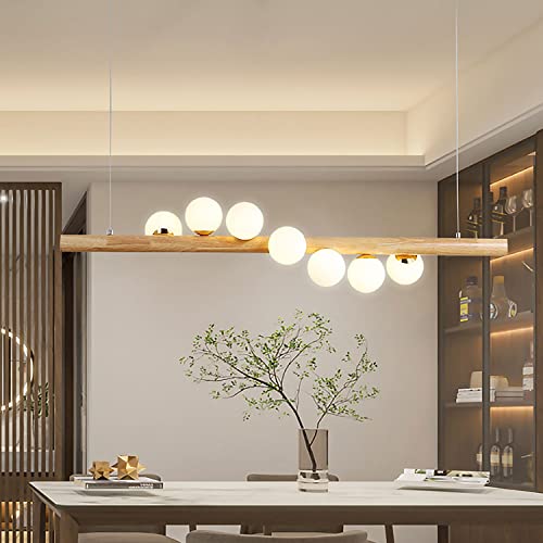 Hängelampe LED Pendelleuchte Esstisch Holz Ländlich Hängeleuchte G7 Glühbirne Küchenlampe Glas Lampenschirm Moderner Minimalismus Esszimmer Hängelampe Wohnzimmer Arbeitszimmer Küchenlampe 7 Flammig von AIAO
