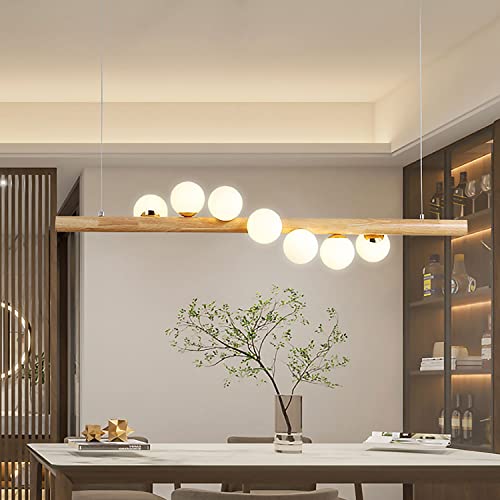 Pendelleuchte LED Esstisch Hängelampe Holz Ländlich Hängeleuchte G7 Glühbirne Pendellampe Glas Lampenschirm Moderner Minimalismus Esszimmer Kronleuchter Für Wohnzimmer Arbeitszimmer Küche 7 Flammen von AIAO