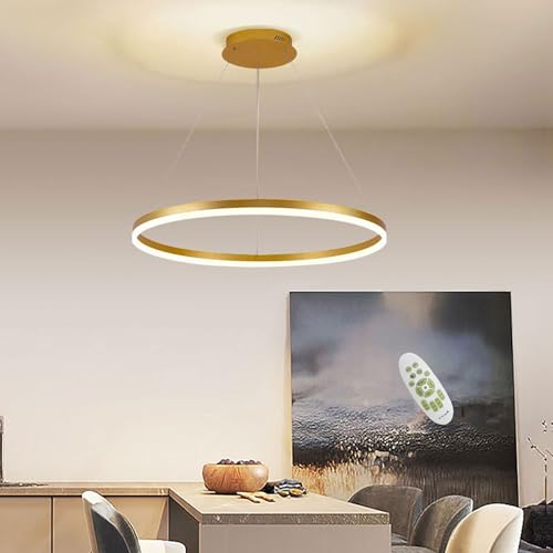 AIAO Pendelleuchte Moderne Esstisch LED Hängelampe Ring Pendellampe Dimmbares Beleuchtung Restaurant Hängeleuchte Höhenverstellbar Für Wohnzimmer Küche Esszimmer Kronleuchte (Größe : Gol von AIAO