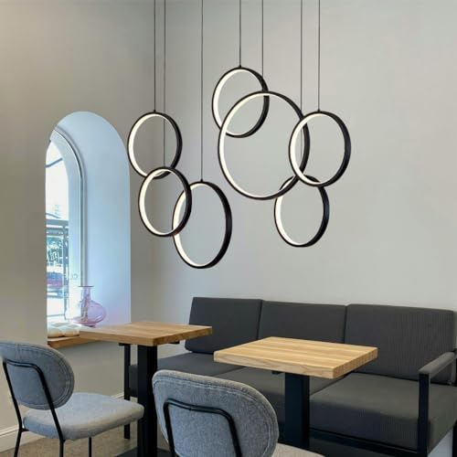 AIAO hängelampe Moderner LED pendelleuchte esstisch Für hängeleuchte Dimmbar Mit Fernbedienung 7 Ring pendelleuchte schwarz Wohnzimmerlamp Für Schlafzimmer Büro Esszimmer Höhenverstellbar lampen von AIAO