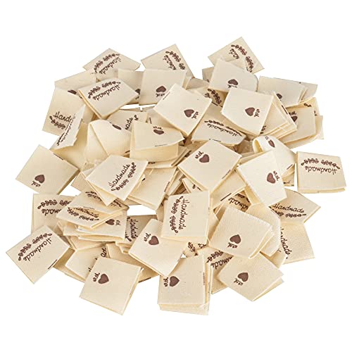 AIBAOBAO 100 Stück Handmade Stoffetiketten zum Annähen, Stoff Labels Textiletiketten Mit Blumen Zweig Muster für DIY Kleidung Schals Hut Schal Dekor Geschenk von AIBAOBAO