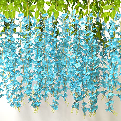 AIBAOBAO 12 Stück Künstliche Glyzinien Girlande, Hängende Blauregen Blumen, Hängende Blauregen Seidenblumen Girlande für Hausgarten Hochzeit Dekorationen Party Decor, hochzeitsdeko Vintage (Blau) von AIBAOBAO