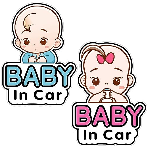 AIBAOBAO 2 Stück Baby in Car Aufkleber, 13.7 x 19 cm Auto Sticker Babyaufkleber, Baby im Auto Baby im Auto Warnaufkleber zur Kindersicherheit im Auto, Wasserfest Abnehmbare Fenster Auto Aufkleber von AIBAOBAO