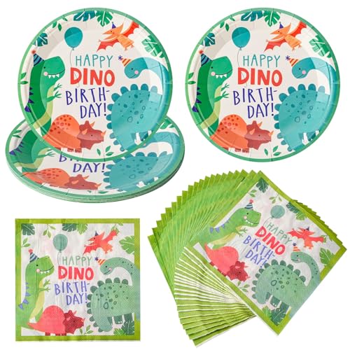 AIBAOBAO 30 pcs Dinosaurier Geburtstag Party Set - 20 Dino Servietten und 10 Dino Pappteller Dschungel Geburtstag Geschirr Kit Für Jungen Kinder, Party Deko mit Dino Teller, Funny Gift von AIBAOBAO