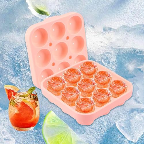 AIBAOBAO Eiswürfelform Silikon, Rose 9-Fach 3D Silikon Eiswürfelform mit Deckel, Eiswürfel Formen Bpa Frei Wiederverwendbare für Eis, Whiskey, Cocktail, Saft, Kaffee Eiskugelform von AIBAOBAO