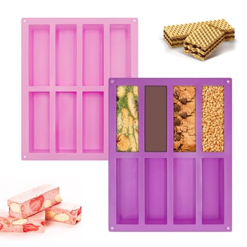 AIBAOBAO Müsliriegel Backform, 2 Stück Riegel Silikon, Silikonform 8 Mulden Antihaft, Rechteck Silikonform, Riegelform Silikon, Energieriegel Silikonform für Proteinriegel Muffins Kuchen von AIBAOBAO