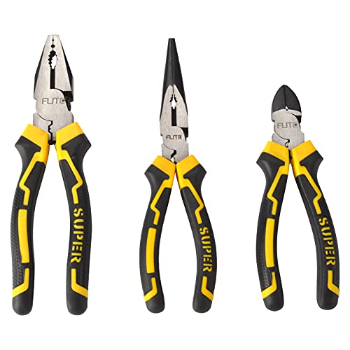 AIBAOBAO Zangenset, Zangenset Control-Grip (3-teilig), Profi Zangen Satz mit Spitzzange, Seitenschneider 160 mm und Kombizange 180 mm lang - Hochwertiges Werkzeug Zangen Set von AIBAOBAO