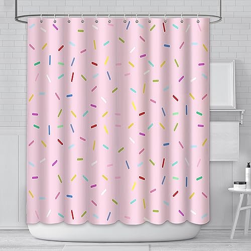 AIBIIN 180 x 180 cm Duschvorhang mit 12 Haken süßes Donut-Design, rosa Mädchen, niedlich, modern, für Zuhause, Badewanne, Dekoration, Wachstumskonfetti, Duschvorhang-Set von AIBIIN