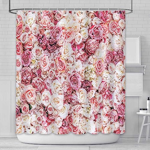 AIBIIN 180 x 180 cm rosa Blumen Duschvorhang, für Hochzeit, Blumenmädchen Damen Badezimmer, Badewanne, Dekoration, langlebig, wasserdicht, mit 12 Haken von AIBIIN