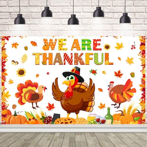 AIBIIN 2,1 x 1,5 m Thanksgiving Truthahn-Banner Kürbis Truthahn Ahornblätter Dekorationen Herbst Kürbis für Herbst Ernte Schule Zuhause Wand Tür Dekor von AIBIIN