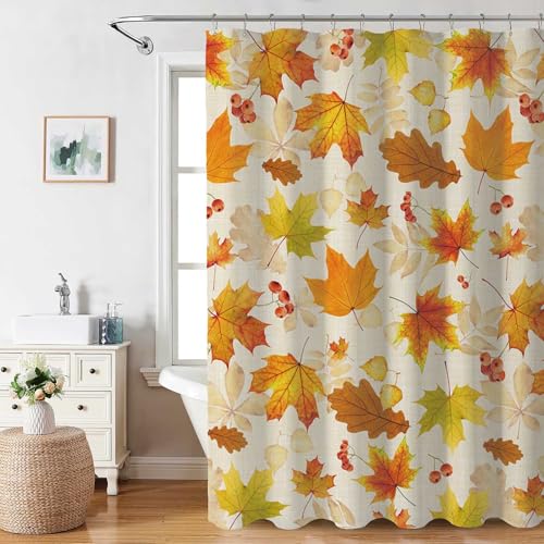 AIBIIN Duschvorhang Herbstblätter, Herbstpflanzen, Ahornblätter, Badvorhänge, strapazierfähiges Polyester-Material mit 12 Haken, 180 x 180 cm von AIBIIN