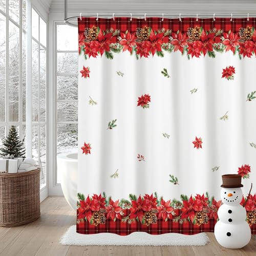 AIBIIN Duschvorhang mit Weihnachtsstern, aus strapazierfähigem Polyester-Material mit 12 Haken, 180 x 180 cm von AIBIIN