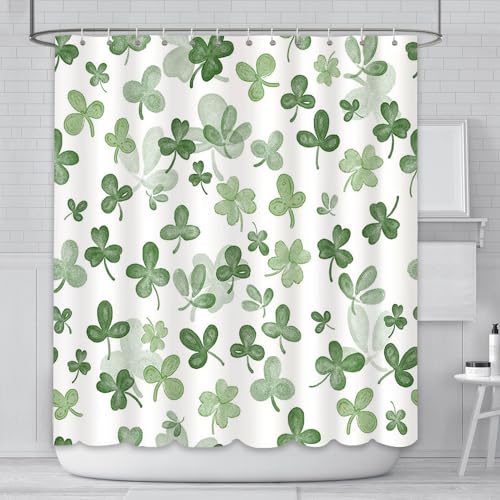 AIBIIN St. Patrick's Day Duschvorhang mit 12 Haken, Frühlingsgrüne Kleeblätter, irisches Glück, Kleeblatt, Badezimmer-Dekoration von AIBIIN