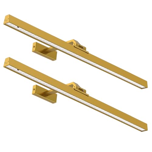 AIBOO LED Akku Bilderleuchte Kabellos,60CM Kabellos Bildbeleuchtung mit Fernbedienung,Dimmbare Magnet Innen Ohne Stromanschluss Dart Beleuchtung mit Timer (Gold, 60cm) von AIBOO