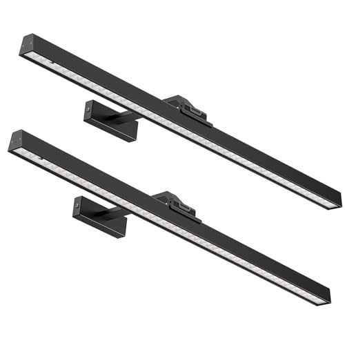 AIBOO LED Akku Bilderleuchte Kabellos 2er Set,60CM Kabellos Bildbeleuchtung mit Fernbedienung,Dimmbare Magnet Innen Ohne Stromanschluss Dart Beleuchtung mit Timer (Schwarz, 60cm) von AIBOO