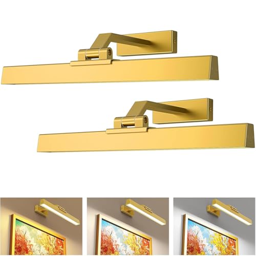 AIBOO LED Akku Bilderleuchte Kabellos 2er Set,40CM Kabellos Bildbeleuchtung mit Fernbedienung,Dimmbare Magnet Innen Ohne Stromanschluss Dart Beleuchtung mit Timer (Gold, 40cm) von AIBOO