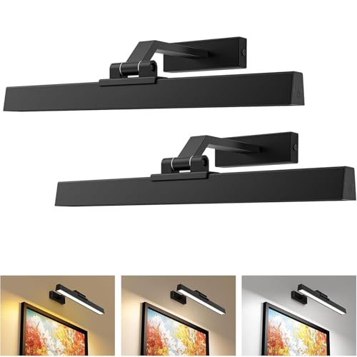 AIBOO LED Akku Bilderleuchte Kabellos 2er Set,Bildbeleuchtung mit Fernbedienung,Dimmbare Magnet Wandleuchte Kabellos Innen Ohne Stromanschluss Dart Beleuchtung mit Timer (Schwarz, 40cm) von AIBOO