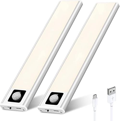 AIBOO LED Bewegungsmelder Mit Batterie,72LED Bewegungsmelder Innen Batterie,Drahtlose USB Licht Wiederaufladbare Unterbauleuchte Küche LED mit Magnet für Kleiderschrank, Treppe（2Pack warm weiß） von AIBOO