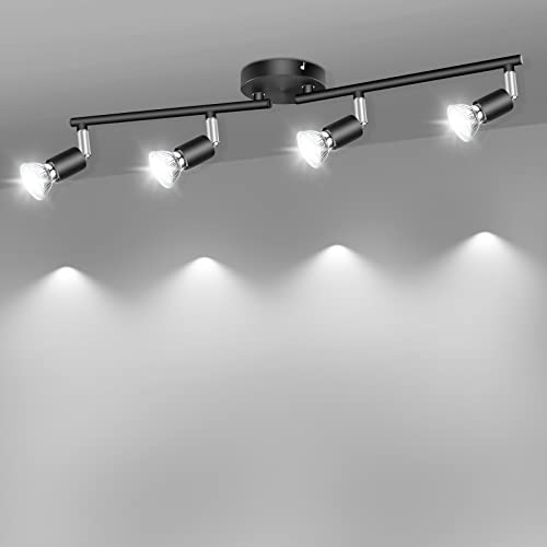 AIBOO LED Deckenleuchte Schwenkbar GU10, LED Deckenstrahler 4 Flammig Schwarz, Deckenspots Schwarz für Küche, Schlafzimmer, Wohnzimmer (Leuchtmittel nicht) von AIBOO