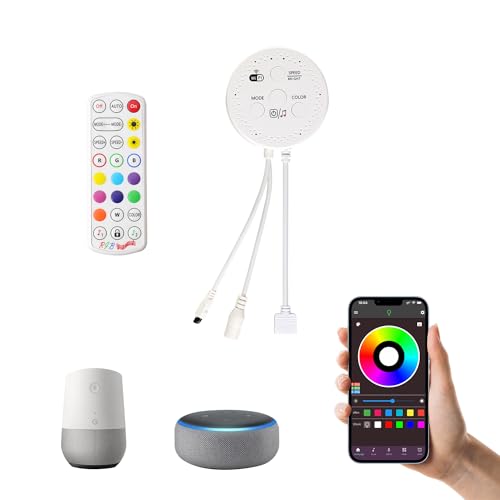 AIBOO RGB WiFi Controller mit 24 Tasten-Fernbedienung für RGB LED-Pucklicht, kompatibel mit Alexa und Google Assistant. von AIBOO