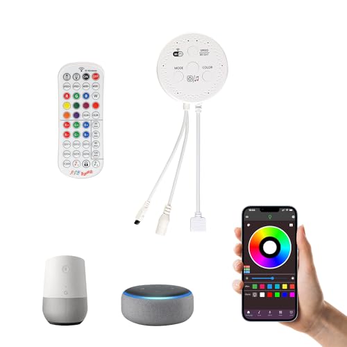 AIBOO RGBW WiFi Controller mit 40-Tasten-Fernbedienung für RGB LED Puck Licht, kompatibel mit Alexa und Google Assistant von AIBOO