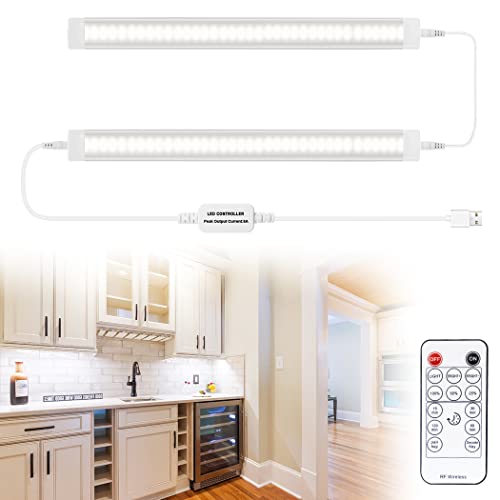 AIBOO Unterbauleuchte Küche Led, Dimmbare USB Schrankbeleuchtung Mit Fernbedienung Für Schrank,Schränke, Schränke, Vitrinen(Natürliches Weiß,2 Pack) von AIBOO
