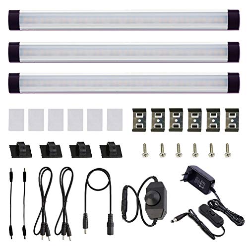 AIBOO LED Schrankleuchten 3er Set, Dimmbar Küchen Unterbauleuchte mit Schalter, Ultra Dünn Küchenbeleuchtung LED Leiste 230V für Schrank, Kleiderschrank, Bücherregal (Warmweiß) von AIBOO