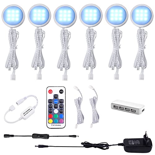 AIBOO RGB LED Schrankbeleuchtung 6er Set, 12V LED Unterbauleuchte Farbwechsel mit Fernbedienung, Dimmbar RGB Vitrinenbeleuchtung LED für die Beleuchtung von Küchenschränken von AIBOO