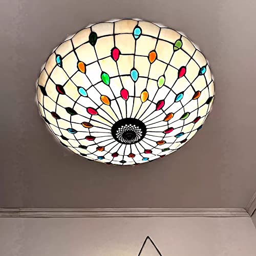 AIBOTY 16-Zoll-Buntglas-Deckenbeleuchtung im Tiffany-Stil, blau-weiße Kristallperlen, mediterrane Kücheninsel-Deckenleuchte für Schlafzimmer, Esszimmer, Wohnzimmer,Bunt von AIBOTY
