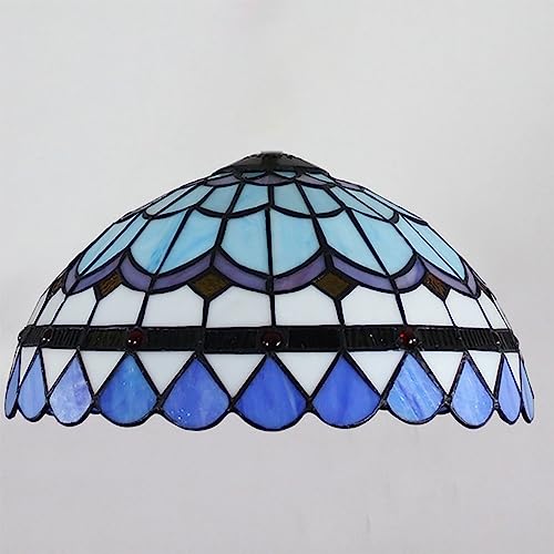 AIBOTY Blauer Buntglas-Lampenschirm Ersatz für Tischlampe Deckenlampe, Tiffany-Stil 16 Zoll weißer Glasschirm für Schreibtischlampe Pendelleuchte Kronleuchter von AIBOTY