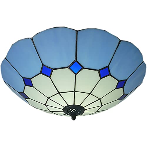 AIBOTY Deckenleuchte Im Tiffany-Stil, 30,5 cm, Handgefärbter Glasschirm, Traditionelles Mediterranes Dekor, Beleuchtung, Invertierte, Bündige Deckenleuchte Für Flur, Wohnzimmer,Blau von AIBOTY