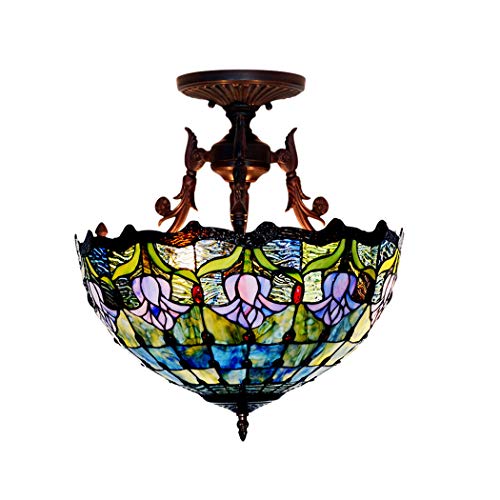 AIBOTY Deckenleuchten, 16-Zoll-Weinlese-Tulpe-Buntglas Shade E27 3 Leuchten Tiffany-Art-Zink-Legierung Boom Deckenleuchte Für Wohnzimmer Schlafzimmer 60W von AIBOTY