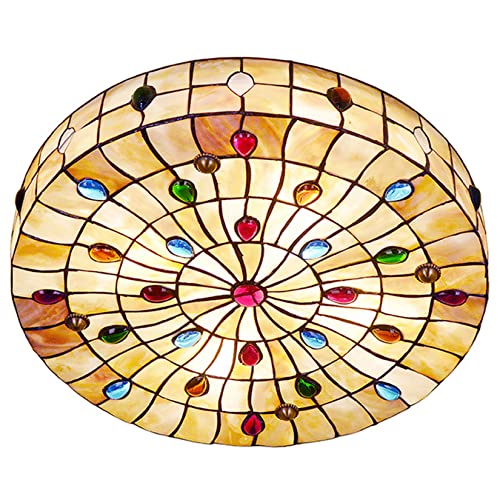 AIBOTY Große Tiffany Stil Deckenleuchte, Pfau Antike Kunst Natürliche Shell Lampenschirm Deckenleuchten Dekor für Esszimmer Haus Foyer Eingang Küche Schlafzimmer Wohnzimmer Badezimmer,18 in von AIBOTY