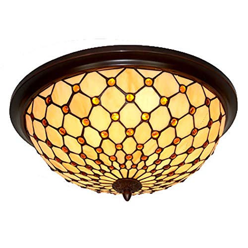 AIBOTY LED Deckenleuchte Lampe Tiffany Stil 15 Zoll Dimmen Deckenleuchte Warmes Gelb Glas Runde Unterputz Leuchte für Schlafzimmer Restaurant von AIBOTY