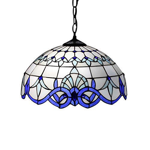 AIBOTY Mittelmeer Tiffany-Art-Buntglas-hängende hängende Lampe Blau Weiß Barock Kronleuchter Beleuchtung für Esszimmer Küche Insel,40cm von AIBOTY