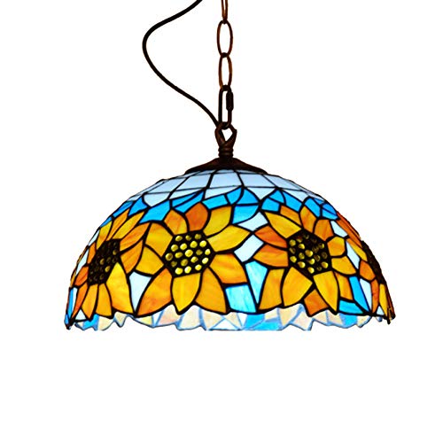 AIBOTY Pendelleuchte 12-Zoll-Weinlese-Pastoral Glasmalerei Sonnenblume Schatten E27 Tiffany-Art-hängende Lampen-hängende Licht Leuchte für Restaurant,Weiß von AIBOTY