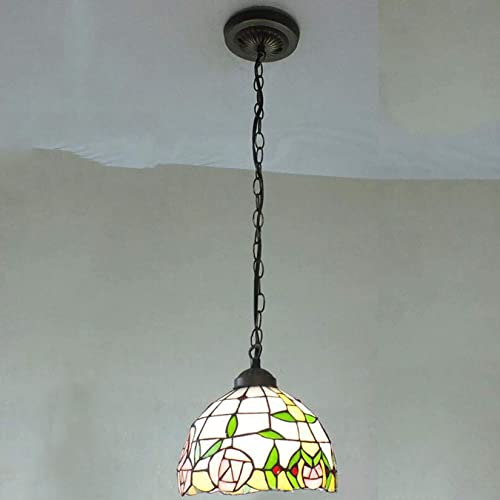 AIBOTY Rose Tiffany Pendelleuchte Rustikale Glasmalerei Decke Hängelicht, Blumendesign Antiker Mehrfarbiger Kronleuchter Für Mädchen Frau Liebhaber Kinder Tochter Schlafzimmer Nachttisch Küche Insel von AIBOTY